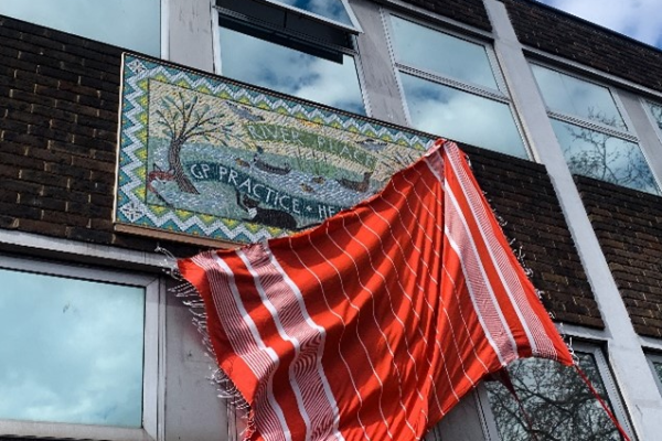Mosaic and flag